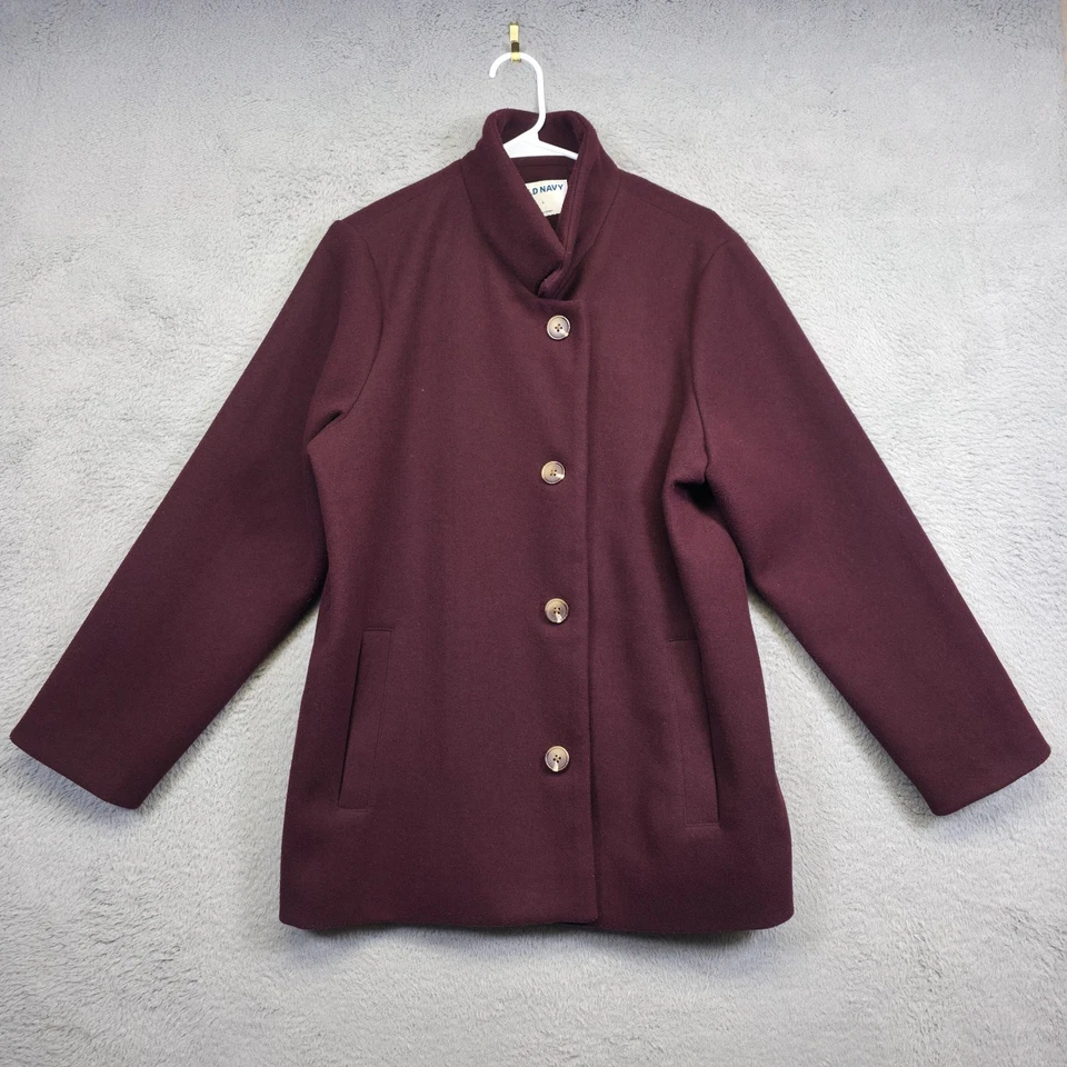 Old Navy Pea Coat Womens L Purple Button Up High Neck Preppy Mnimalist Office - Image 2 of 4