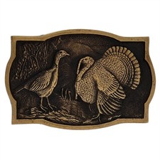 Vtg 70s Solid Brass Wild Turkey Hunting Game Bird Hunter Sportsman Belt Buckle