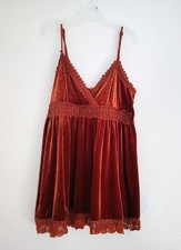 CIDER Velvet Lace Babydoll Dress Women’s 2XL Rust Orange V-Neck Spaghetti Straps