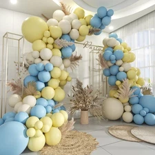 MOXMAY 160Pcs Pastel Yellow Blue White Latex Balloon Garland Arch Kit Party Deco