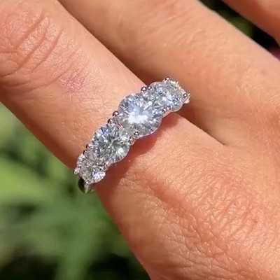 2 Ct Round Lab Created Diamond 14K White Gold Plated Five Stone Engagement Ring