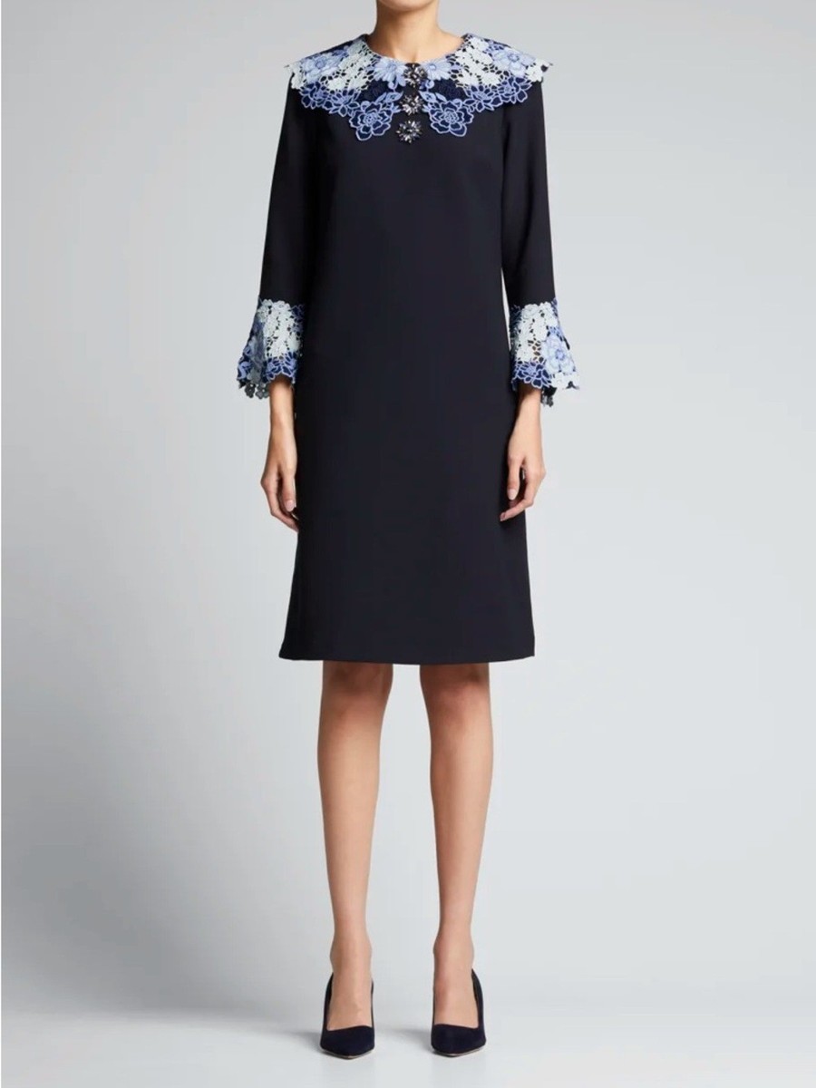 lace collar shift dress Women's Petite Polka Dot Lace Collar Shift Dress, Ivory
