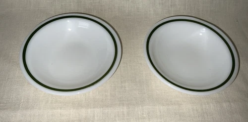 VINTAGE SET OF 2 GREEN STRIPE BAND RESTAURANT WARE BERRY DESSERT SAUCE BOWLS 5”