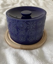 Rare Portmeirion Cheese/Cake Board and Dome,  Cobalt Blue Totem Design VGC.