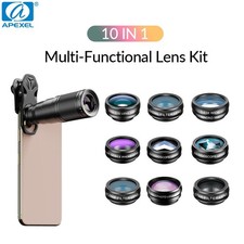 APEXEL 10in1 Phone Camera Lens Kit 22X Telephot 15X Wide Angle Filters for Phone