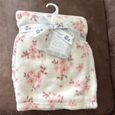 cribmates Baby Blanket White Pink Floral 30 x 40 in Polyester Plush