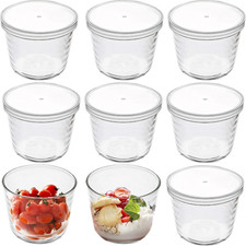 9 Pack Small Glass Bowls with Plastic Lids, 6.8 Oz Clear Pudding Cups Fruits Dis