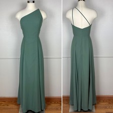 Jenny Yoo Kora One Shoulder Maxi Gown Size 10 Eucalyptus Green Chiffon Elegant