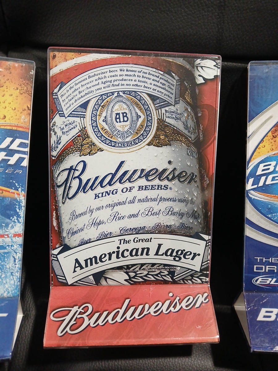 3 Budweiser Beer Table Bar Menu Advertisement Holder 7.5