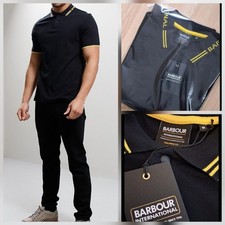 Image of BNWT - BARBOUR INTERNATIONAL size M Black Bates Short Sleeve Cotton Polo Shirt