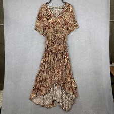 Eb & Ive Dress Womens M/L Black Brown Leopard Print Viscose Tie Waist