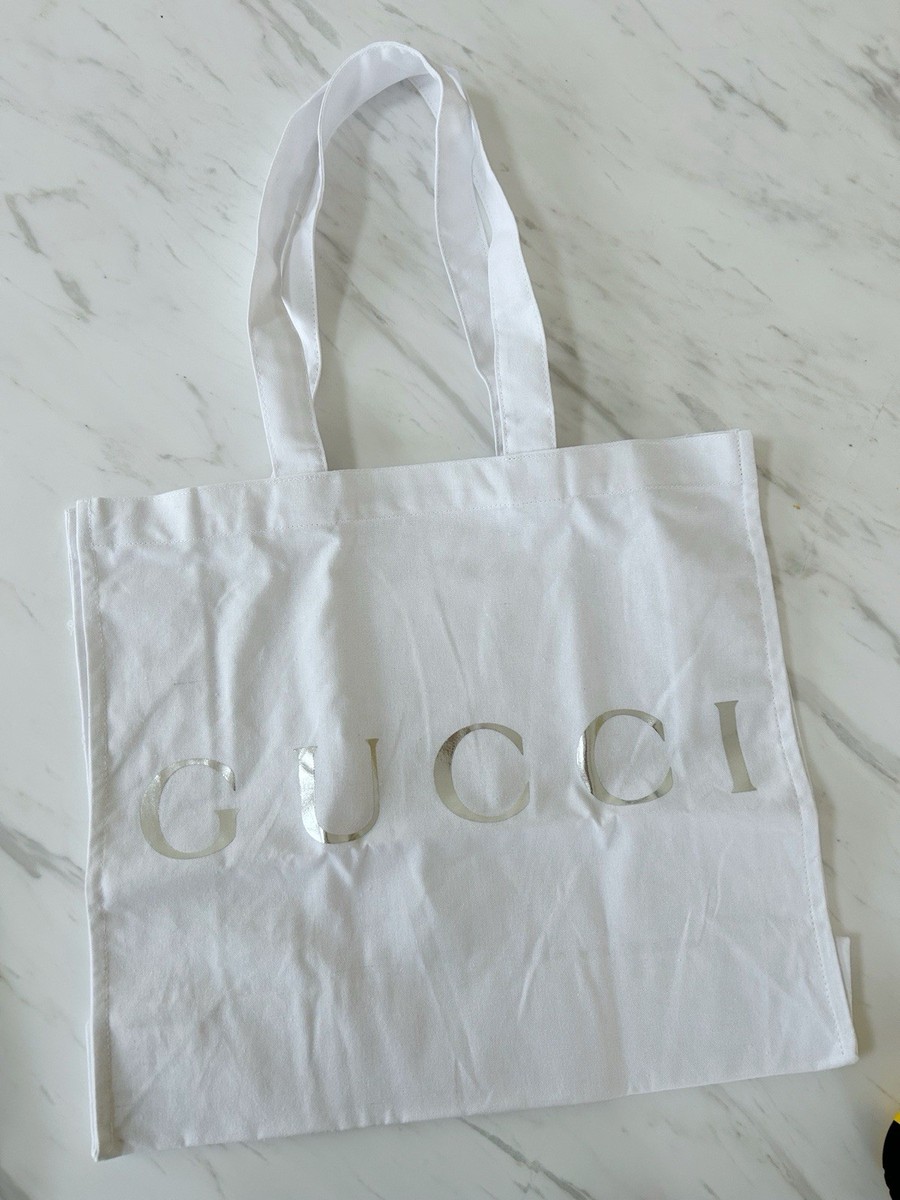 Gucci Beauty VIP GIFT NEW White Cotton Tote Bag Silver Logo Print