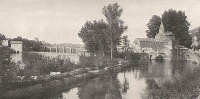 LOT. Cahors. Le Moulin de Coty et L'ancien Pont- neuf 1900 alter antiker Druck