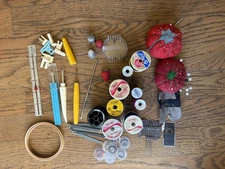 Lot of Vintage Sewing Notions Needles Hooks Tools Thimbles Seam Ripper Thread 