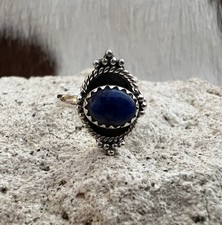 Lapis Lazuli Oxidized Sterling Silver Size 5.5 Navajo Ring 2.7 Gram