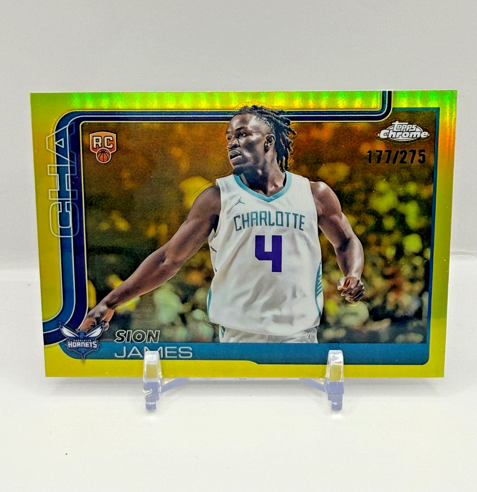 Sion James 2025-26 Topps Chrome Yellow Refractor Rookie Card /275, Hornets #283