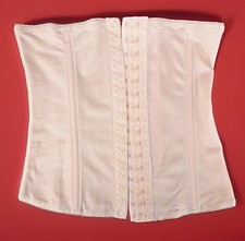Strapless Boned Waist Cincher Corset, Beige Solid, Hook Eye Closure, L