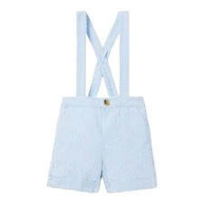 Janie Jack NWT Baby Boy Seersucker Suspender Short.. 3-6 Months. White Blue