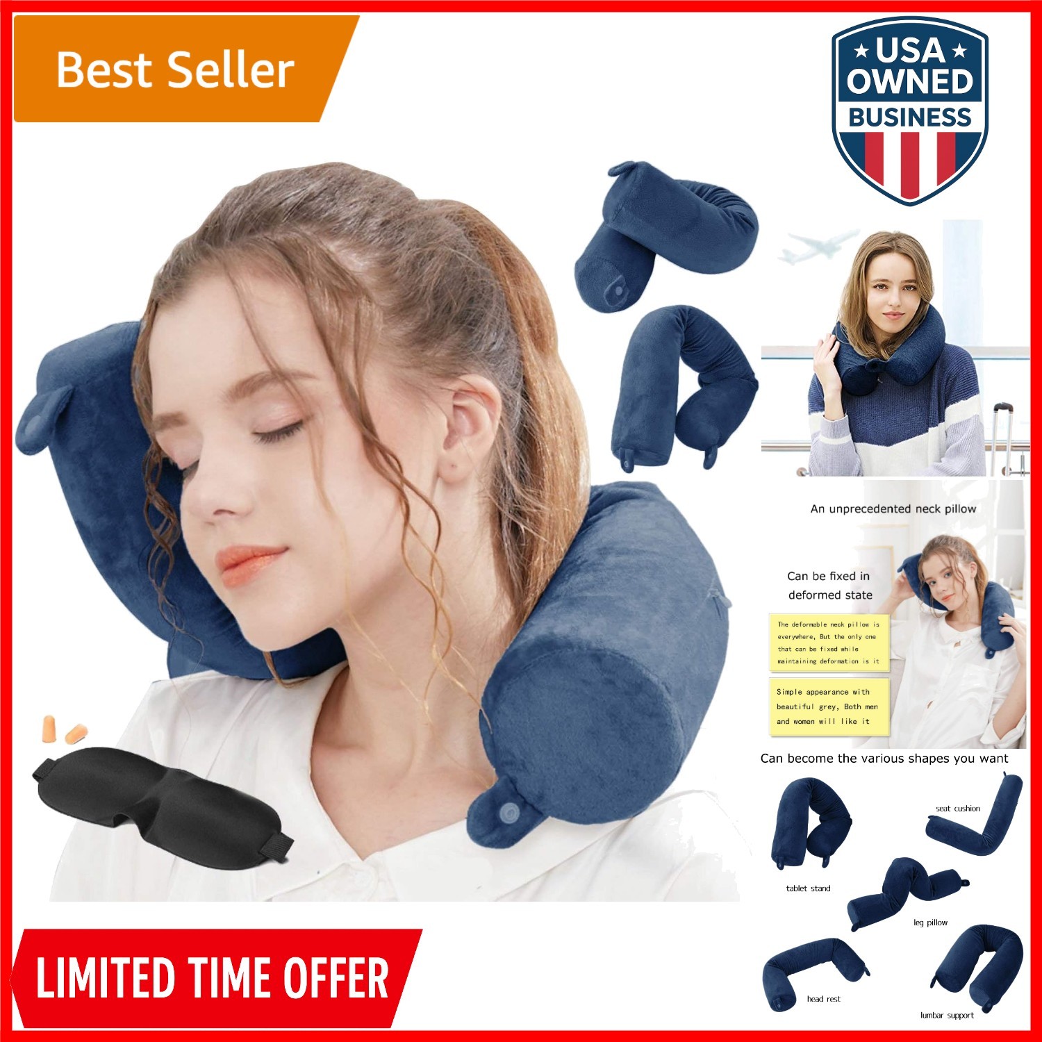 Memory Foam Travel Pillow for Neck Back and Leg Support  -image