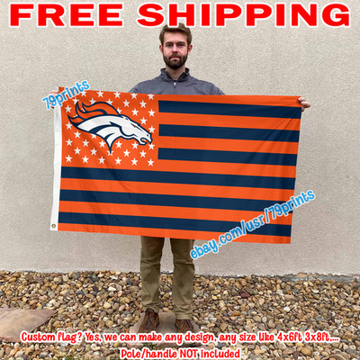 Denver Broncos Stars Stripes 4x6 FT Flag NFL Football Banner Fan Cave Decor