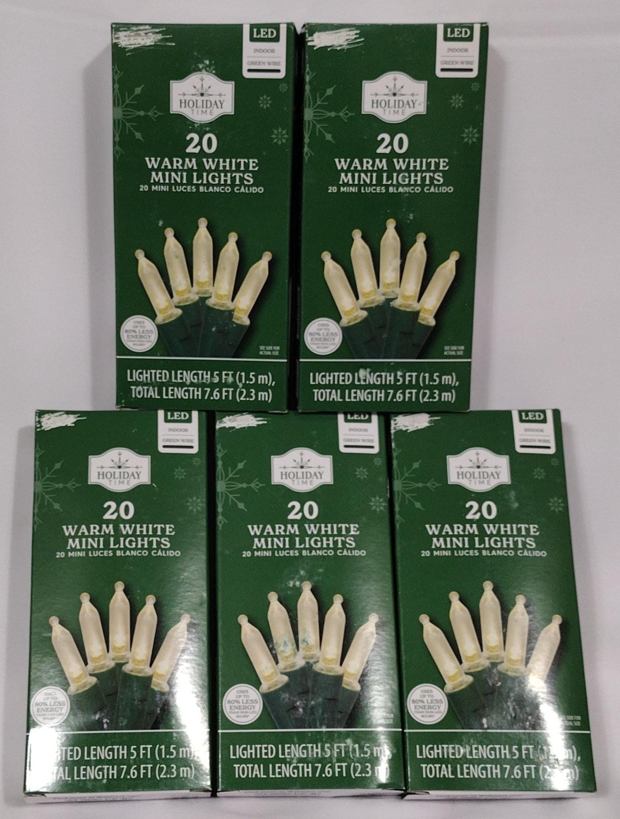 Lot Of 5 Holiday Time Warm White LED Mini Lights 20-Countn7.6 ft