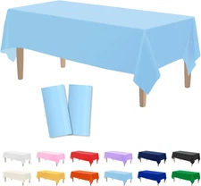 2PCS Light Blue Plastic Tablecloths 54 x 108 Inch, Disposable Table Cloths Recta