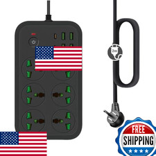 Power Strip 12-in-1 w/ USB C, 6 Wide AC Outlets, 6ft Cord, Universal 110-240V