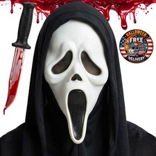 Collectors Halloween Ghostface Realistic Premium Hood Mask Bleeding Knife Set