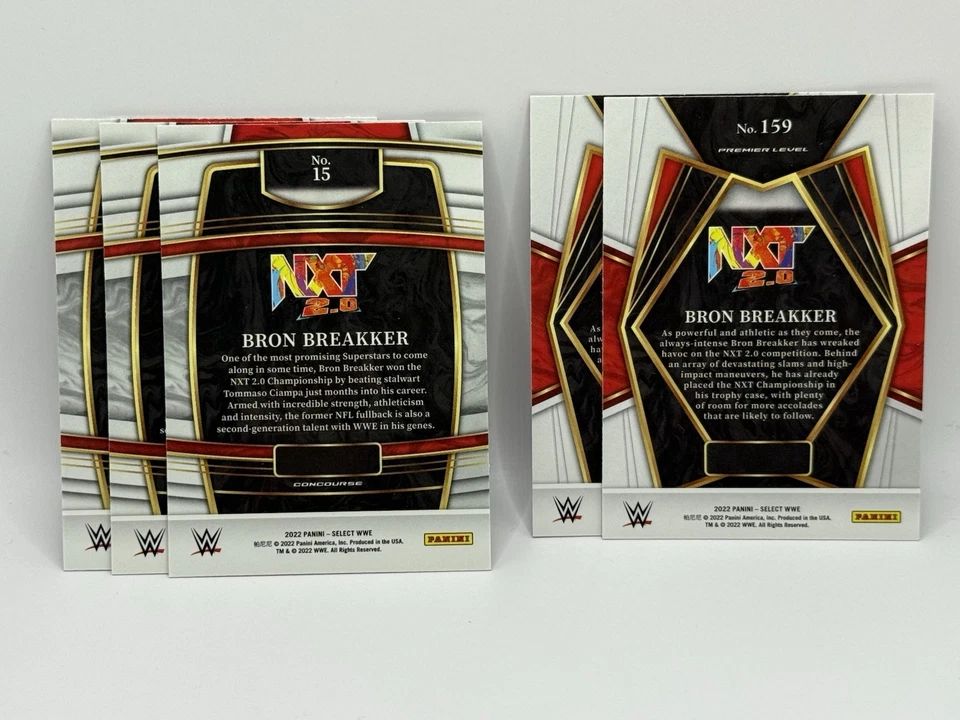 (5) 2022 Panini Select WWE Bron Breakker Concourse #15 Premier #159 RC Lot - Image 2 of 2