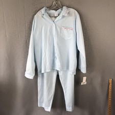 Carole Pajama Set Womens Large Blue Floral Trim Vintage Lightweight USA