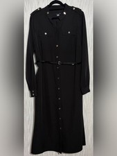 Tommy Hilfiger Black Long-Sleeve Button Shirt Dress with Belt