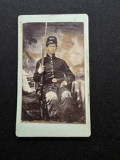 Civil War CDV – Armed Union Soldier with Rifle – Wellsboro PA – 45th PA 