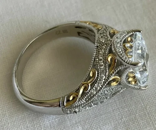 Victorian 3Ct Princess Cut Lab Created Diamond 14K Two-Tone Gold Finish Her Ring