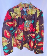 Coldwater Creek Silk Jacket multicolor abstract floral Sz M Artsy lightweight