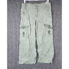 American Eagle Cargo Pants Womens 10 Super High Rise Baggy Wide Leg Green EUC