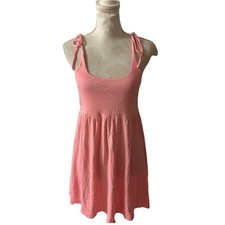Vtg Allen Allen Pink 100% Sundress Tie Shoulder Sleeveless Sz S Made In USA