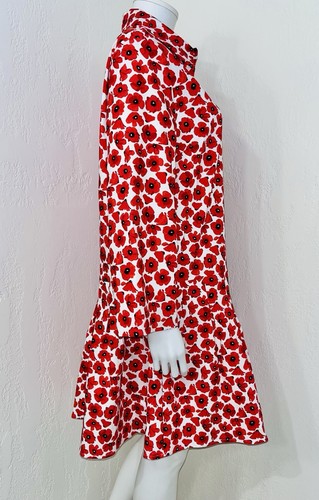 New York & Company Red Poppy Floral Pleated Drop Waist Mini Dress Size M EUC - Picture 6 of 20