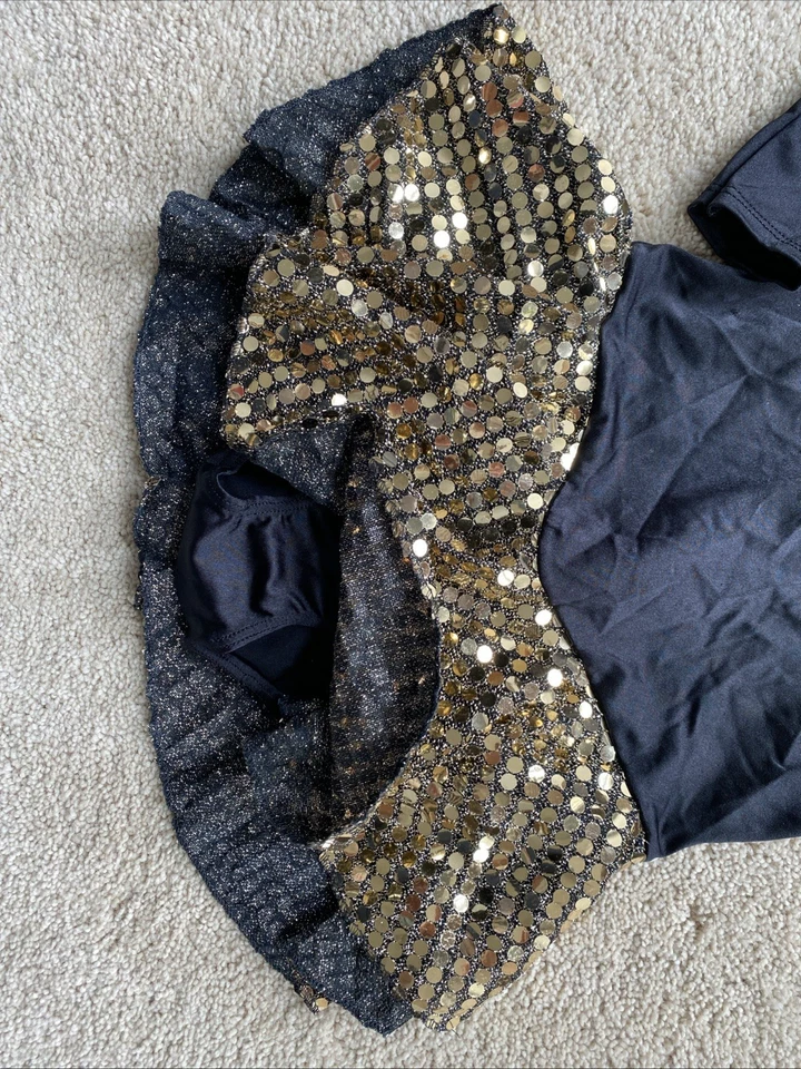 Leo’s Girls black and Gold figure skate Dance dress Size Child M CM - Image 3 of 4
