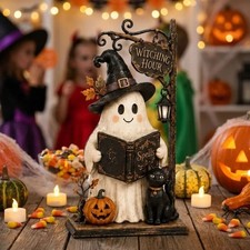 1pc Halloween Ghost Witch Figurine Pumpkin Cat Tabletop Decor Spooky Statue -New
