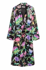 Rare Sold Out H&m Black Satin Coat Womens Small Long Floral Only 1 Pajama Robe
