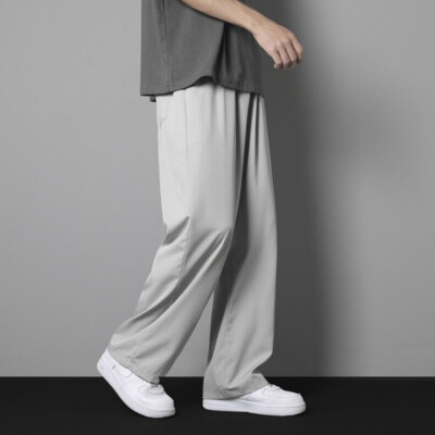 Men Loose Wide Leg Straight Pants Trousers Streetwear Bottoms Summer Thin  Drape