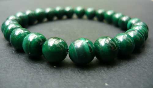 Bracelet Perles Malachite Véritable - 19,5 Cm Fait Main - Pierre Naturelle Afrique Du Sud