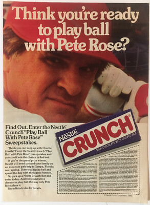 Pete Rose Cincinnati Reds Nestle Crunch 1986 Vintage Print Ad 8x11In. Wall Decor