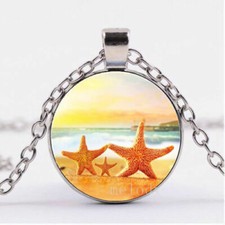 STARFISH BEACH NAUTICAL charm pendant 20" Sterling Silver 925 necklace gold gift