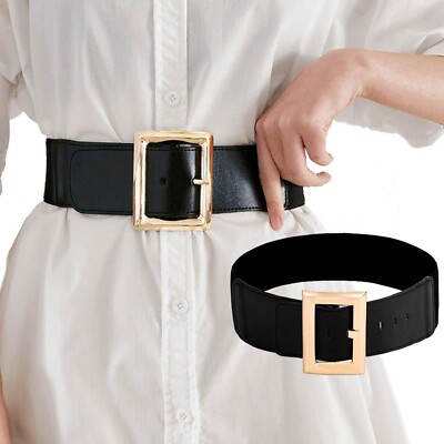 Yalice Wide Elastic Belt Women Gold Buckle Waist Belts for Dresses Retro Cinc...