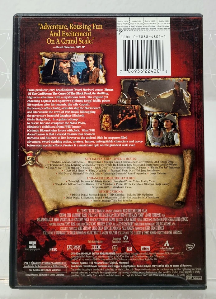 Pirates of the Caribbean DVD (LOT OF 4) Johnny Depp, Sleepy Hollow, Corpse Bride Foto 4 de 4