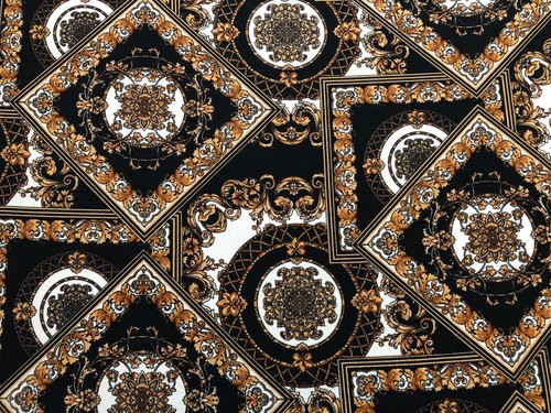 Liverpool Fabric-Black White Gold Arabic Mosaics-LVPR267-Sold by the Yard - Picture 2 of 5