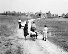 French family returns to their village, Buron 8"x 10" World War II WW2 Photo 629
