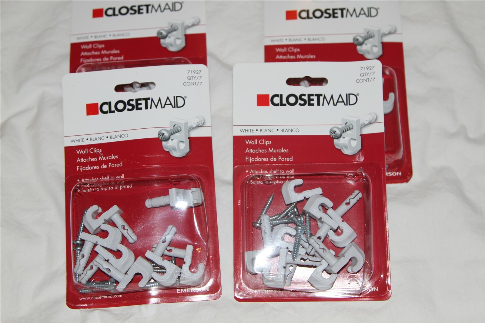 140 ClosetMaid Wall Clips. White 20 packs of 7. Screw mount Part 71927