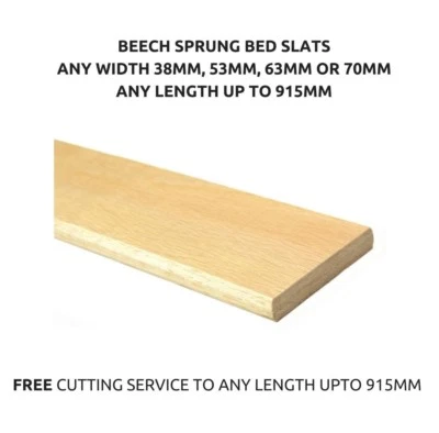 Beech Replacement Curved Wooden Bent Sprung Bed Slats Any Size Up to 915mm Long